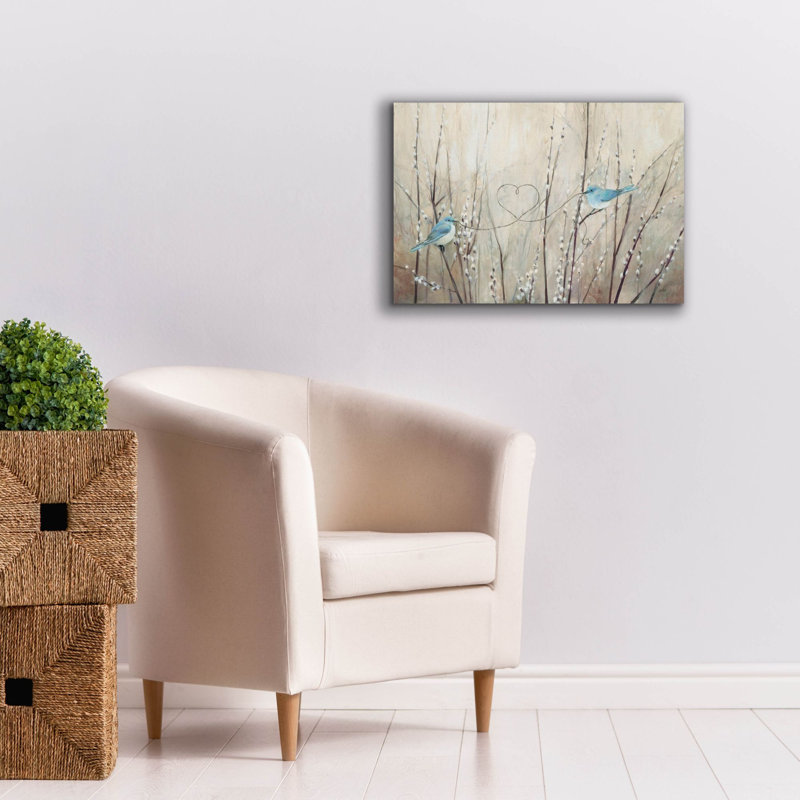 Art mural sur toile Winston Porter «Pretty Birds Neutral String» par Julia Purinton, H 18 po x l 26 po x P 0,75 po