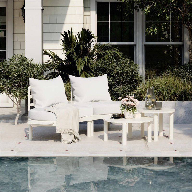 Canapé de patio courbé avec table basse, Coussin beige / structure gris clair