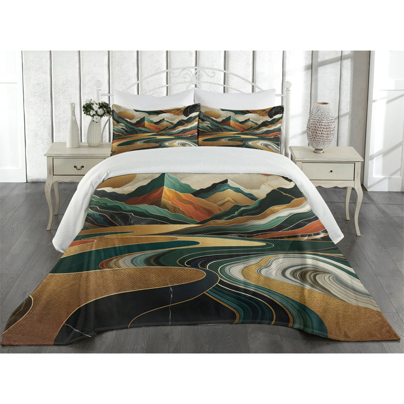 Polyester Abstract Coverlet, King Coverlet + 2 Standard Shams