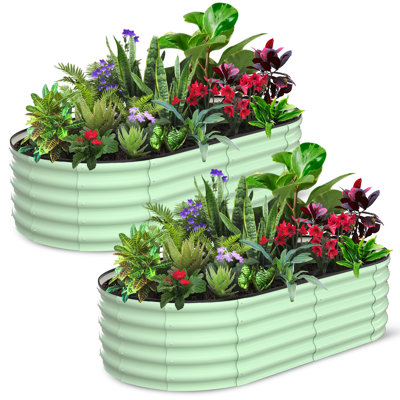 Lit de jardin surélevé en acier - Boîte à fleurs en métal robuste de 0,5 mm avec fond ouvert et bords roulés sécuritaires - Lit de fleurs extérieur de grande capacité pour les légumes, les herbes et les plantes ornementales