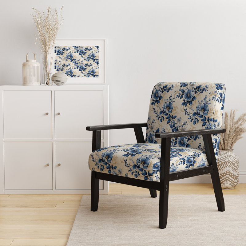 Chaise d'appoint florale Cobalt, Motif victorien avec camée et treillis bleu de co