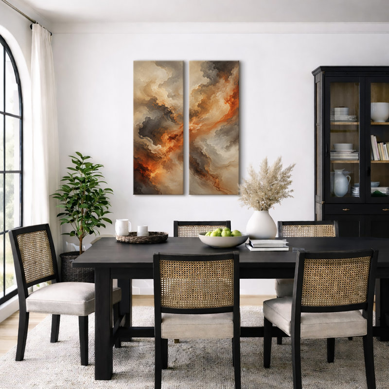Nuage gris rouille abstrait – Ensemble de 2 impressions d'art murales encadrées sur toile 32 po x 12 po x 2