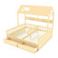 Lit plateforme simple double avec tablettes et tiroirs de rangement, lit plateforme avec lattes de soutien, conception enfantine et maisonnette, naturel