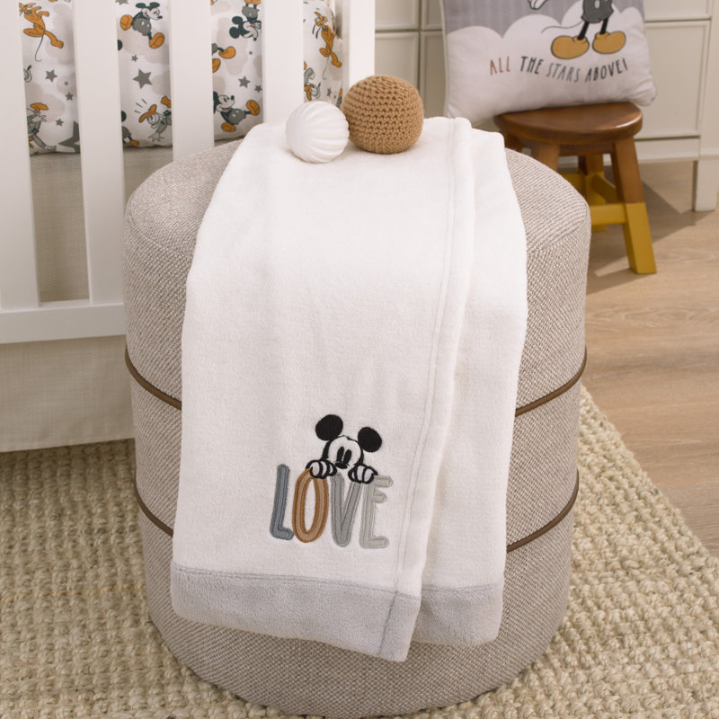 Couverture pour bébé super douce Disney Mickey Mouse Love Mickey - blanc, gris et brun clair