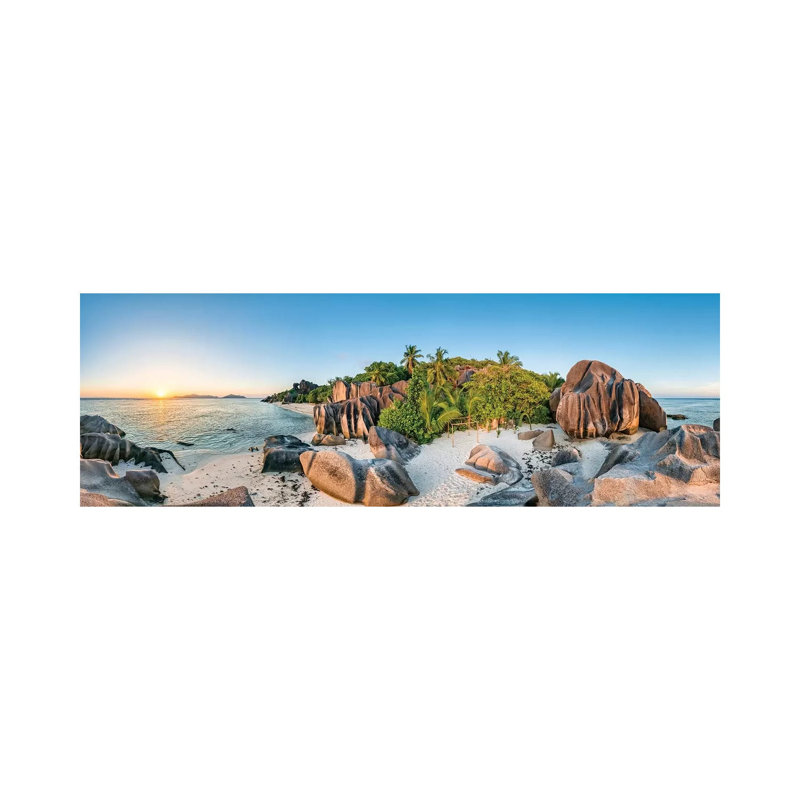 Beach Anse Source D'Argent At Sunset by Jan Becke - Wrapped Canvas Panoramic Gallery-Wrapped Canvas Giclée