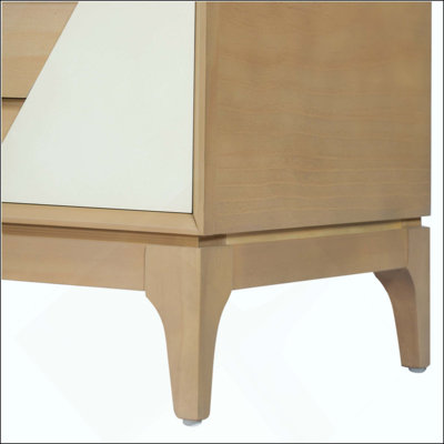 Modern 2-Drawer Nightstand with Two-Tone Geometric Design, Japandi Style Bedside Table with Angled Patchwork Detail, End Table for Bedroom, Living Roo