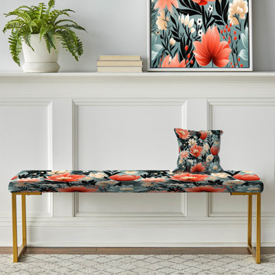 Banc floral rembourré or