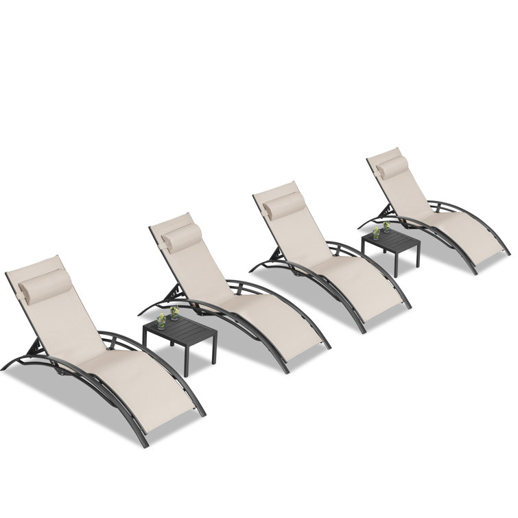 Outdoor Rust-Resistant Metal Chaise Lounge with Table