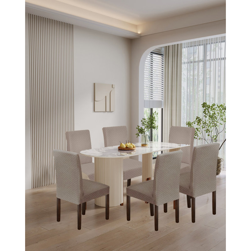 Housse pour chaise de salle à manger, housses de chaises extensibles, Polyester jacquard spandex beige foncé