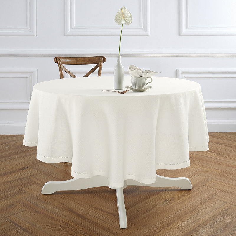 Sonoma Hemstitch - 100% Pure Linen Round Tablecloth (Prewashed), Ivory, 60" Round