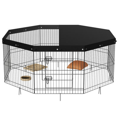 Foldable Dog Playpen With 8 Panels, 16 Straps, And Top Cover For Indoor Outdoor Pet Play Exercise Pen Camping Training