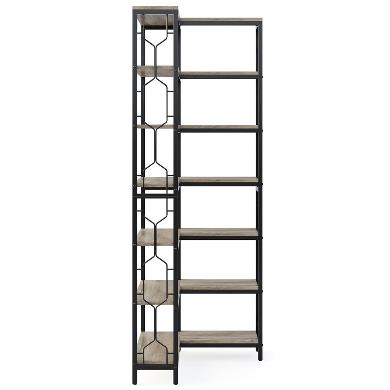 78.74" Tall 7-Tier Industrial Grey Corner Bookshelf Tall Wood Metal Etagere Display Shelf For Home Office, Living Room & Kitchen