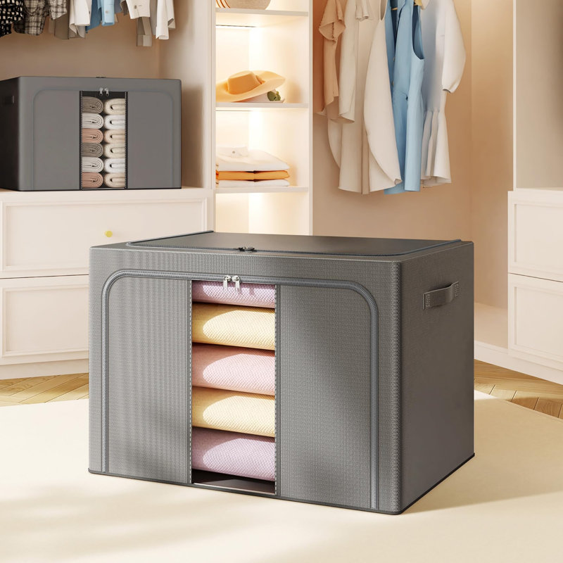 Ensemble de 3 boîtes de rangement pliables de 24 L avec cadre en métal pour draps, couvertures, oreillers et serviettes
