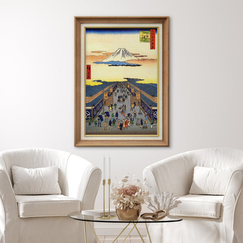 Mont Fuji, pont, reproduction de giclée sur toile encadrée, H 36 po x l 26 po x P 1,5 po, Natural Premium Frame