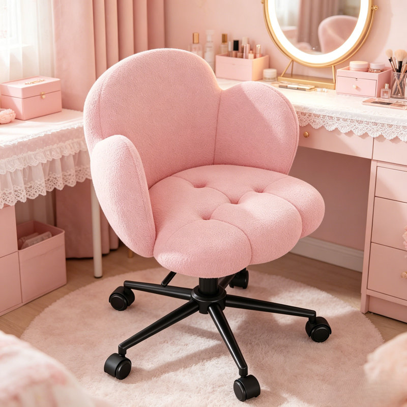 Petalshape Office Chair with Adjustable Height – Swivel Desk Chair for Bedroom, Vanity, Home Office, light pink