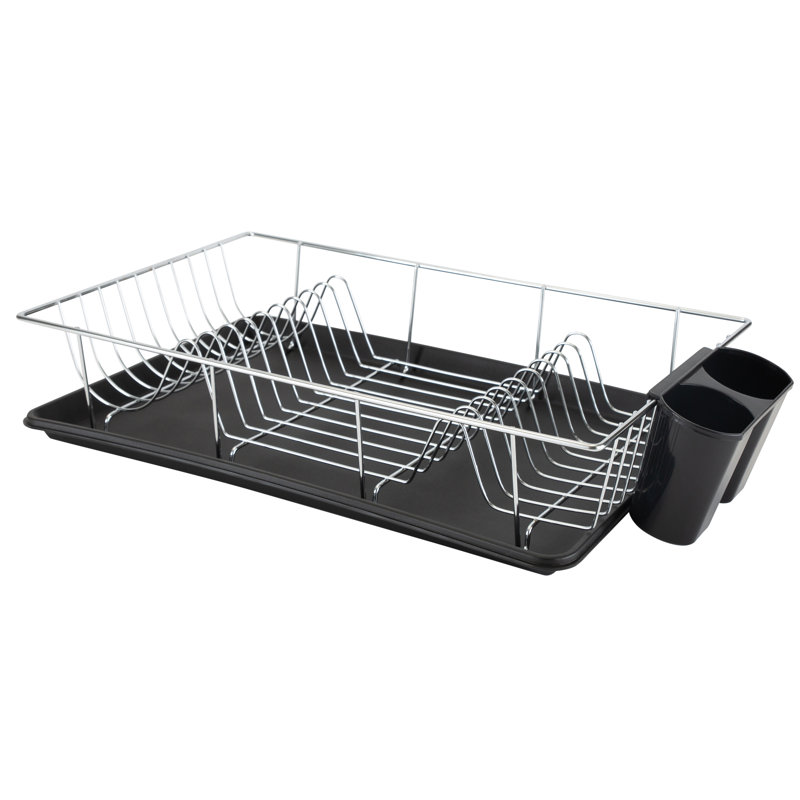 Black Chrome Metal Countertop Dish Rack with Tray