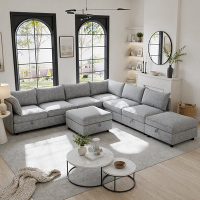  Modular Sectional Sofa, Convertible Sleeper Sectional Sofa Set with Under‑Seat Storage, Flexible Fabric Modular Combinations for Living Room