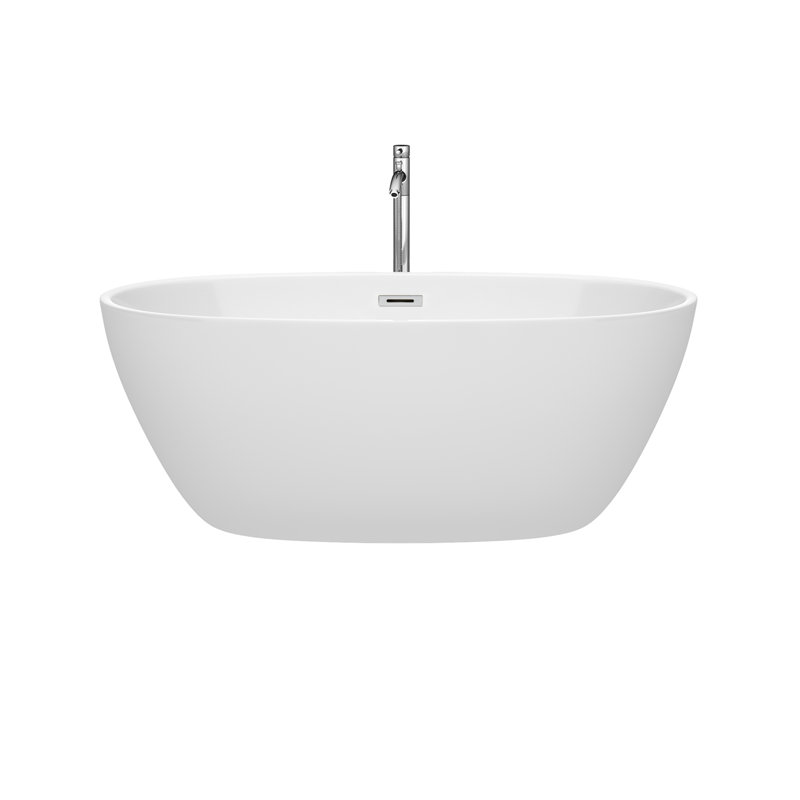 Baignoire de trempage autoportante en acrylique avec robinet 59 po. X 32 po. Juno, Chrome poli