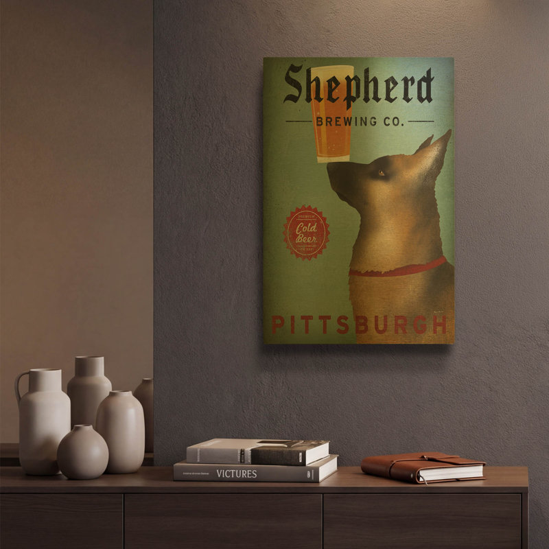«Shepherd Brewing Co Pittsburgh» par Ryan Fowler, art mural en métal doré, 12 po x 16 po, 12 po x 16 po