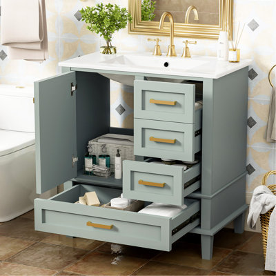 30" Bathroom Vanity , Modern Bathroom Cabinet with Sink Combo Set, Bathroom Storage Cabinet with a Soft Closing Door and 3 Drawers, Solid Wood Frame(G