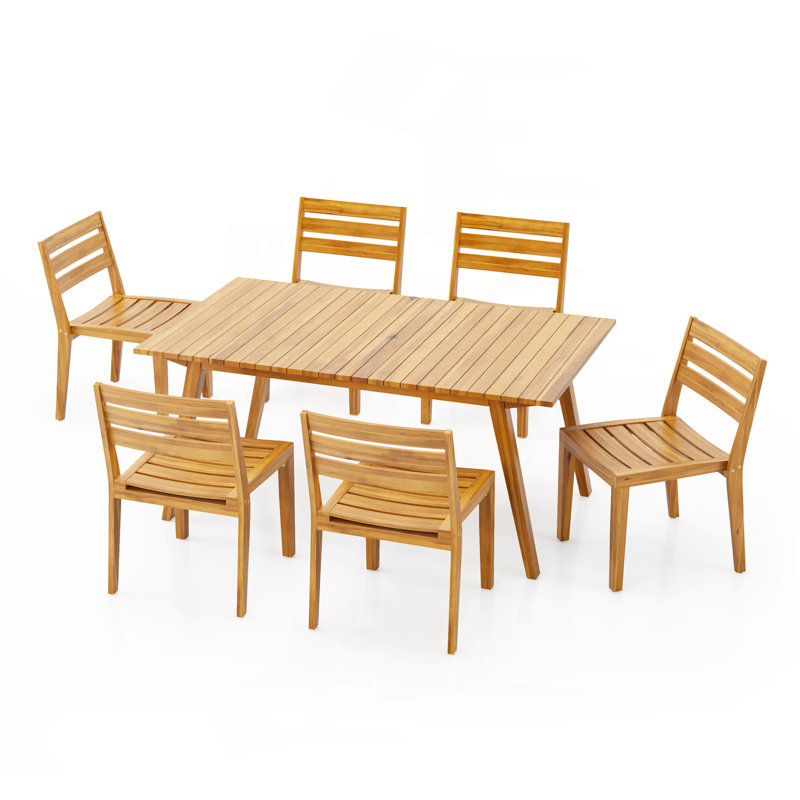 Ensemble repas d'extérieur en bois d'acacia 7 pièces, teck