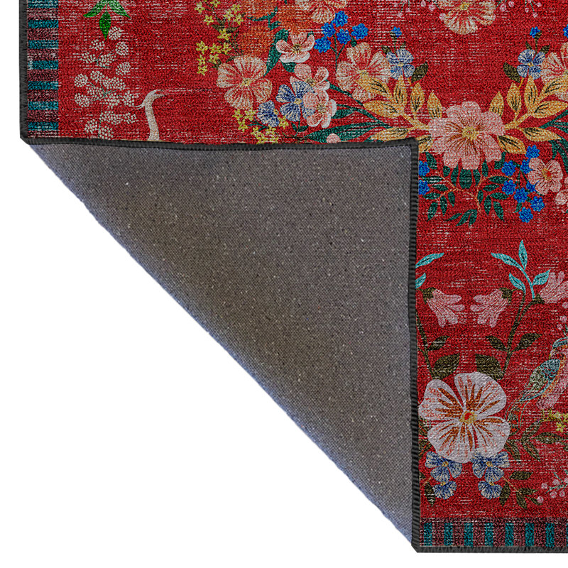 Tapis à motif floral multicolore à motif floral multicolore, Rectangle 4 pi 7,12 po x 6 pi 6,74 po