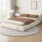 Stylish Beige Faux Leather Upholstered Bed Frame, Platform Bed with 10 Wood Slats & 3 Center Legs, No Box Spring Required, Modern Minimalist Design for Bedroom-1870643893
