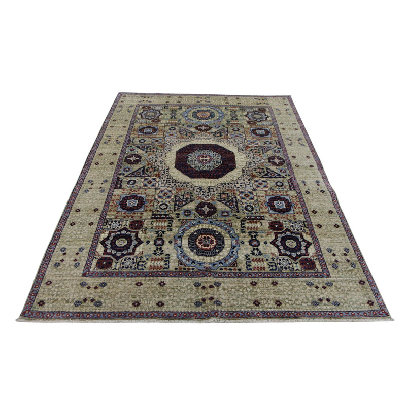 Hand Knotted Wool Area Rug in Beige