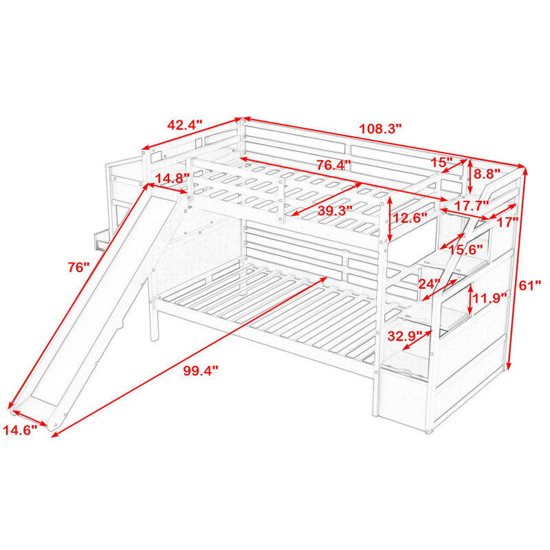 Lit superposé simple à 4 tiroirs avec bureau intégré Alischa par Isabelle & Max ™, Blanc