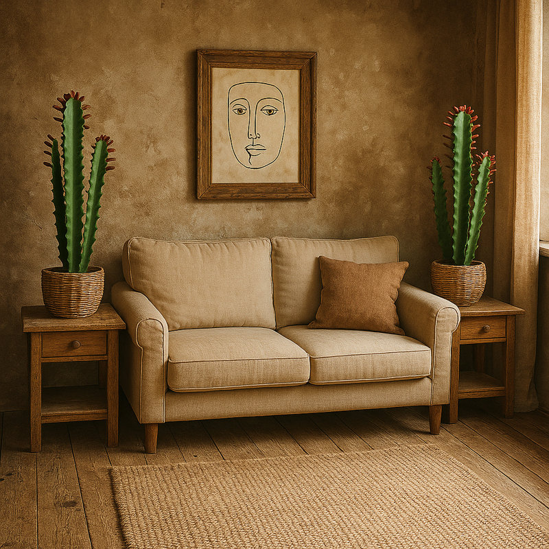 Ensemble de 2 plantes artificielles de cactus Euphorbia de 24 po dans des pots d'aspect tissé - Faux décor intérieur réaliste pour la maison, le bureau ou le patio