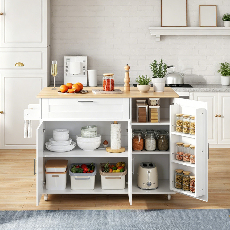 132.5 cm W Kitchen Island with, White