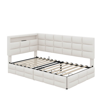 Upholstered Twin Size Daybed With Storage 2 Drawers And Charging Station