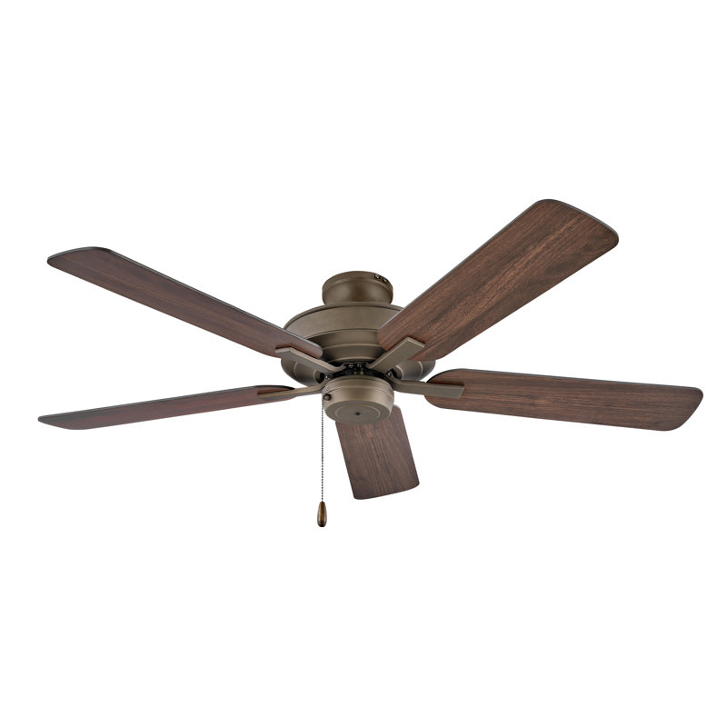 METRO WET 52"  5 - Blade Outdoor Standard Ceiling Fan with Pull Chain, Metallic Matte Bronze, Walnut