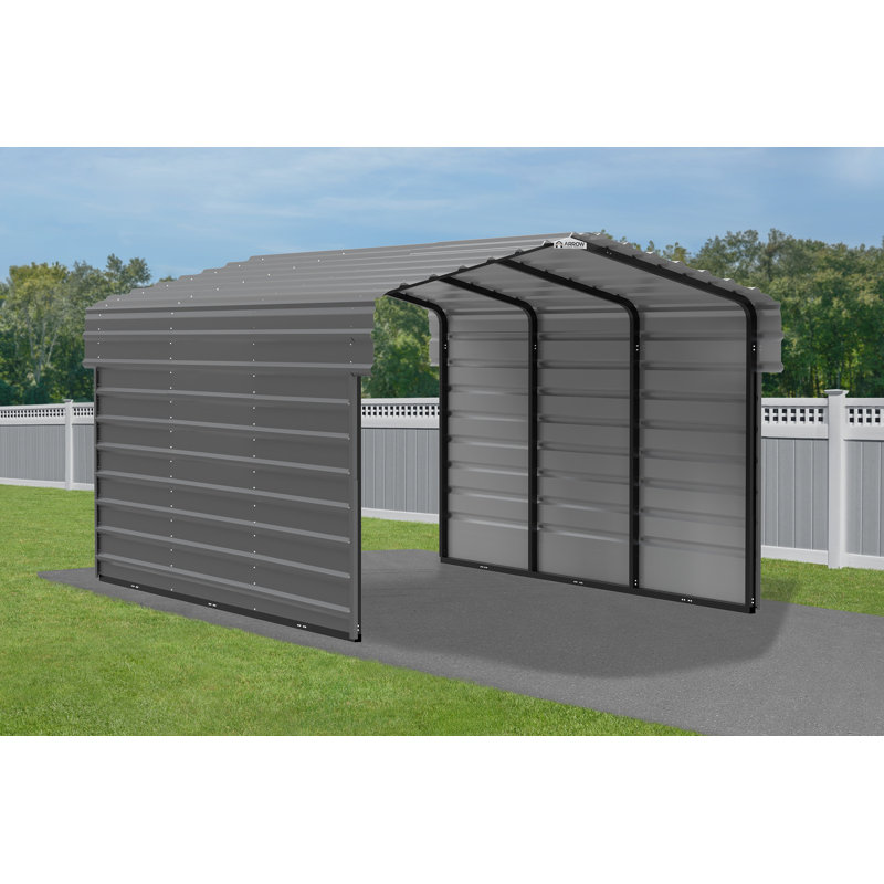 Charcoal Galvanized Steel Carport with 2-Sided Enclosure, 10' x 15' x 7'