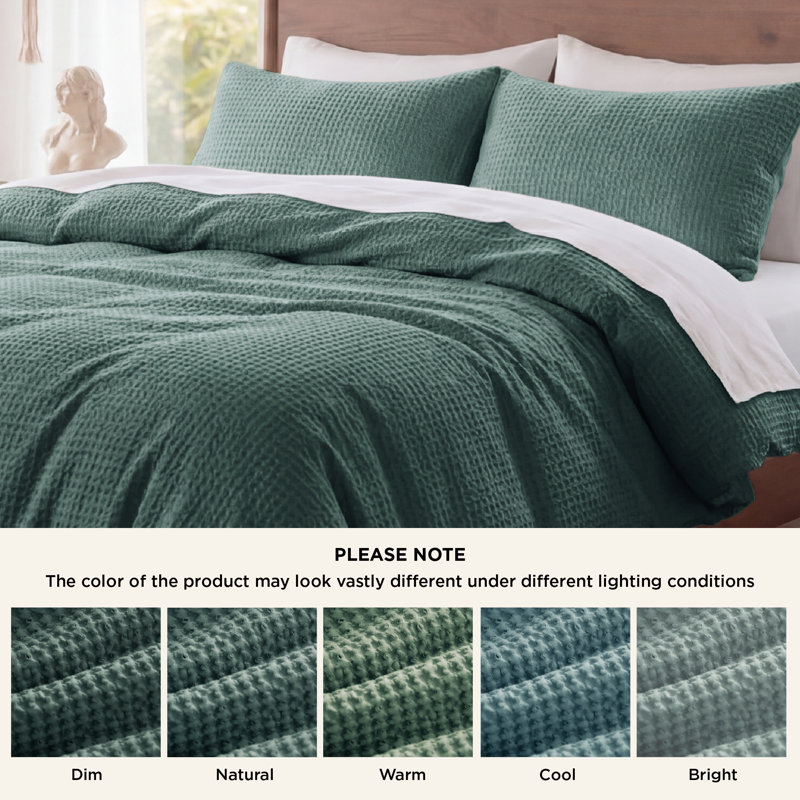 Ensemble de housse de couette à tissage gaufré 100% coton Essential Collection, Vert forêt