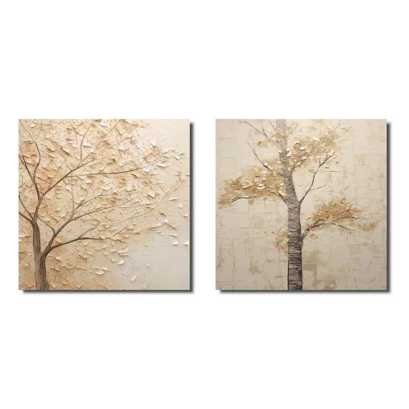 Minimalisme - Érable beige solitude - ensemble de 2 carrés érable carré, H 16 po x l 33 po, Toile tendue