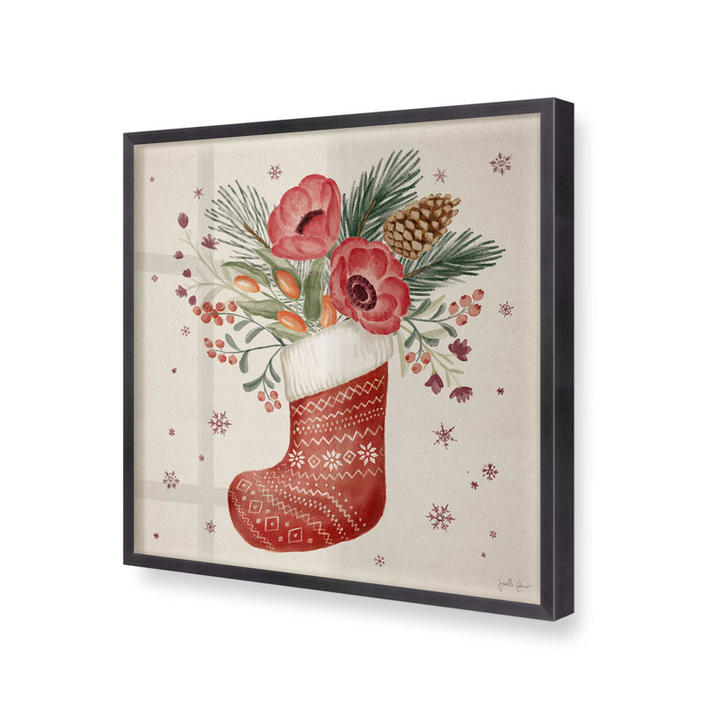 Bas de Noël rétro imprimé, H 13,75 po x l 13,75 po, Cadre simple en zinc patiné, bois massif