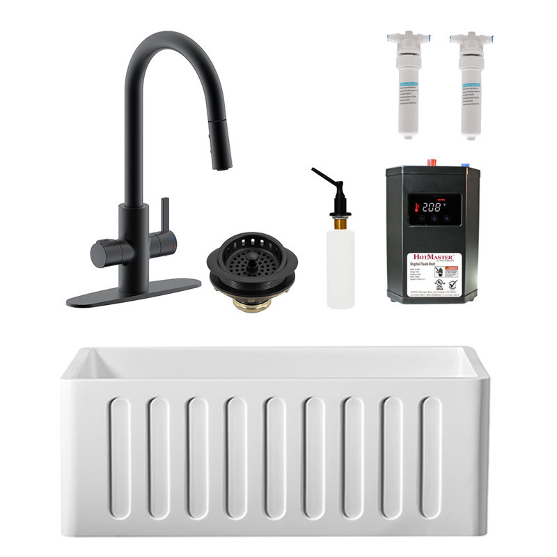 Évier de cuisine à tablier simple 24 po L, Noir mat