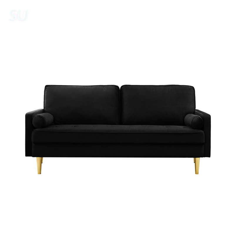 65-Inch Minimalist Velvet Sofa With Metal Legs, Complete With Cushions, Suitable For Living Room Or Bedroom, Black
