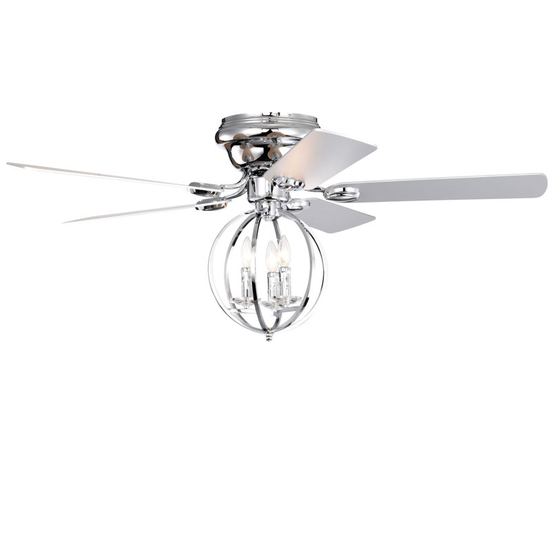 5-Blade 52-Inch Chrome Ceiling Fan With 3-Light   Chandelier