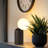 12.6" Art Deco Table Lamp with Black Base & Moon Glass Shade