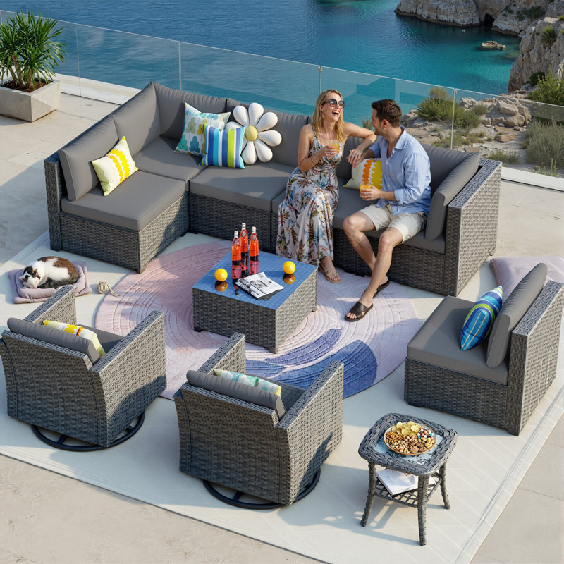 11 Piece Sofa Seating Group with Cushions, Dark Gray, No