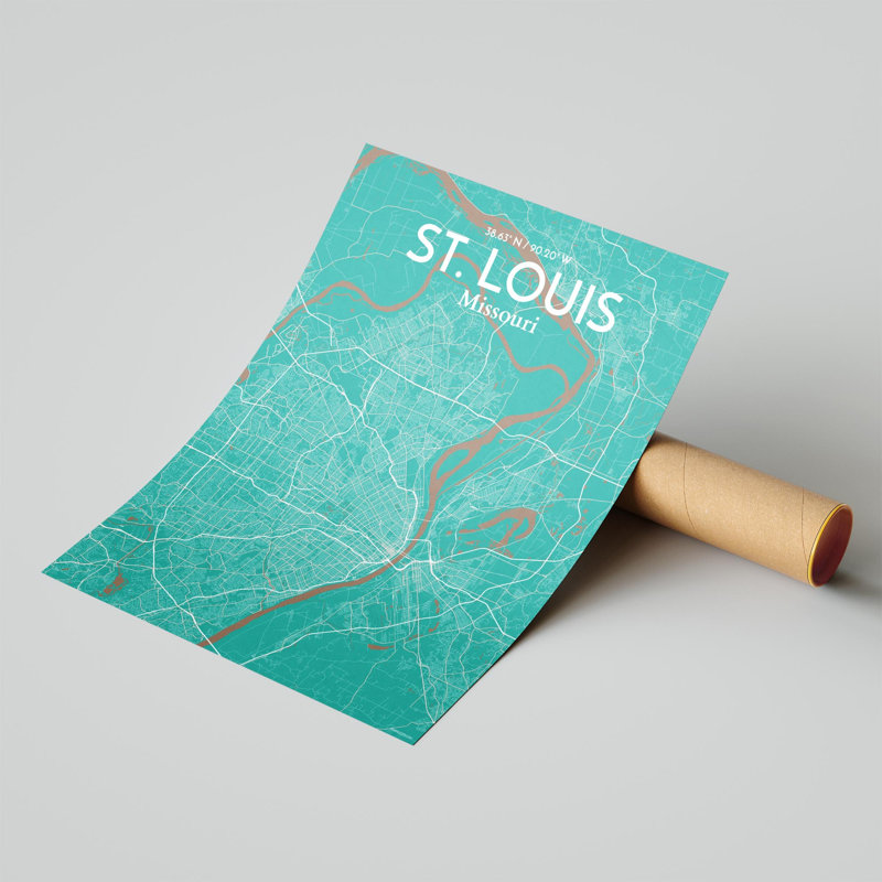 St. Louis City Map, impression, H 20 po x l 16 po, Vert / Brun