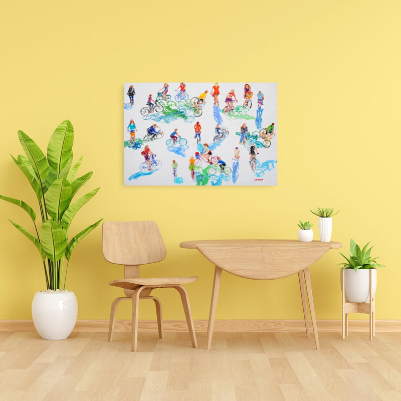 «Vibrant Cycling Scene Colorful Vibrant Contemporary City Summer», impression murale, 24" H x 36" W