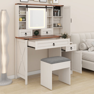 Meuble-lavabo avec miroir coulissant et lumières