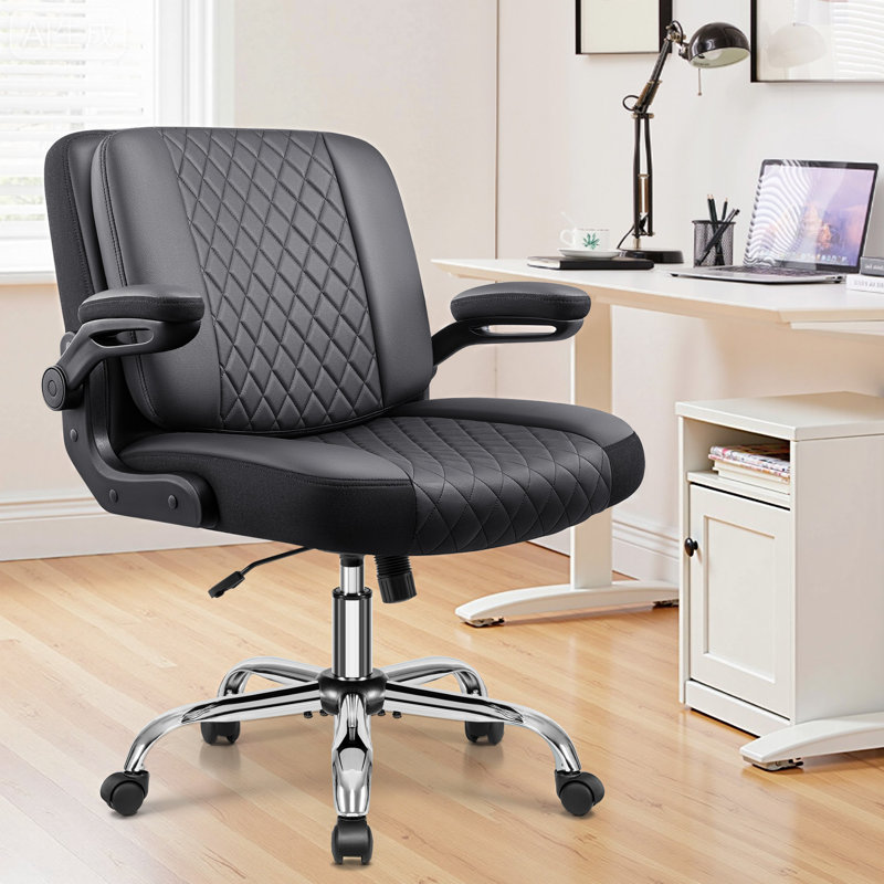 Criss Cross  Ergonomic PU Leather Office Chair with Flip up Backrest and Armrests, Faux Leather Black
