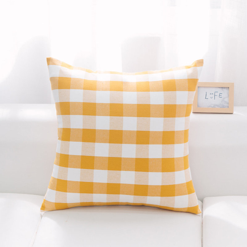 Oreiller réversible en coton Buffalo, H 22 po x l 22 po, Inférieur, Yellow/White