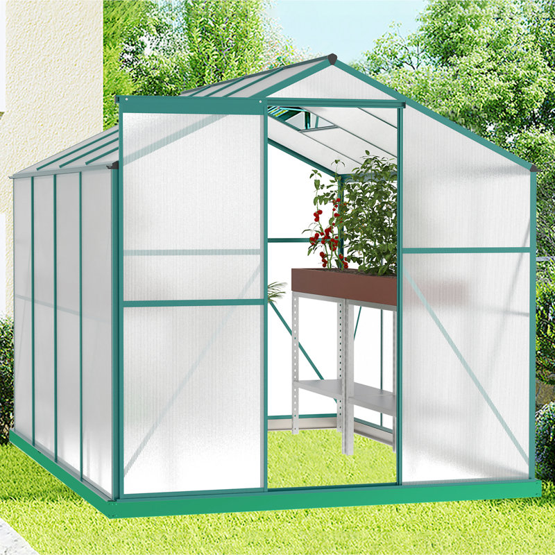6X8 FT Greenhouse, Polycarbonate Greenhouse With Quick Setup Structure And Roof Vent, Aluminum Large Walk-In Greenhouse
