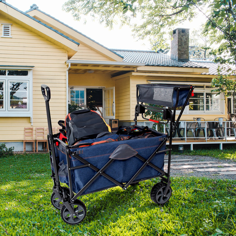 Blue Heavy-Duty Collapsible Push-Pull Utility Wagon