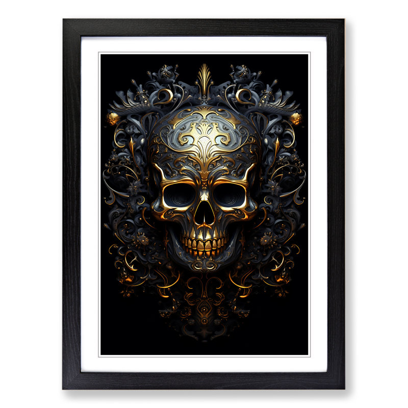 Skull Informel - Framed Print, 34cm H x 25cm W x 2cm D, Black 